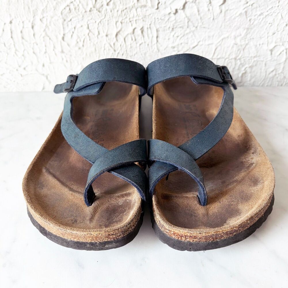 Birki's Birkenstock Lennox Sandals 40 L9 M7 Dark Blue Leather Toe Loop Germany